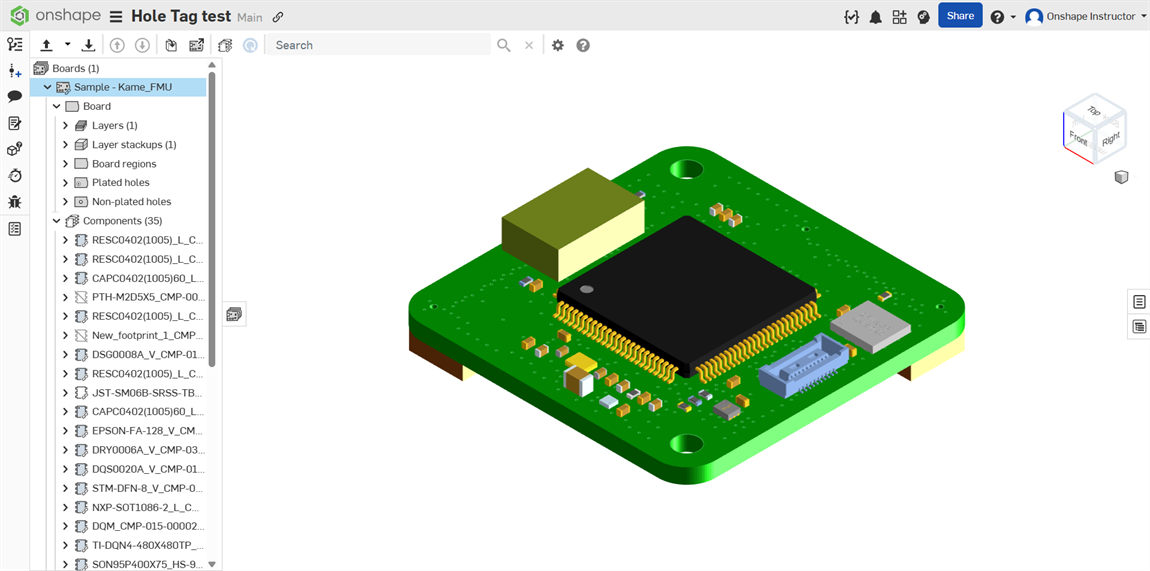 Example of an imported ECAD file containing a circuit board
