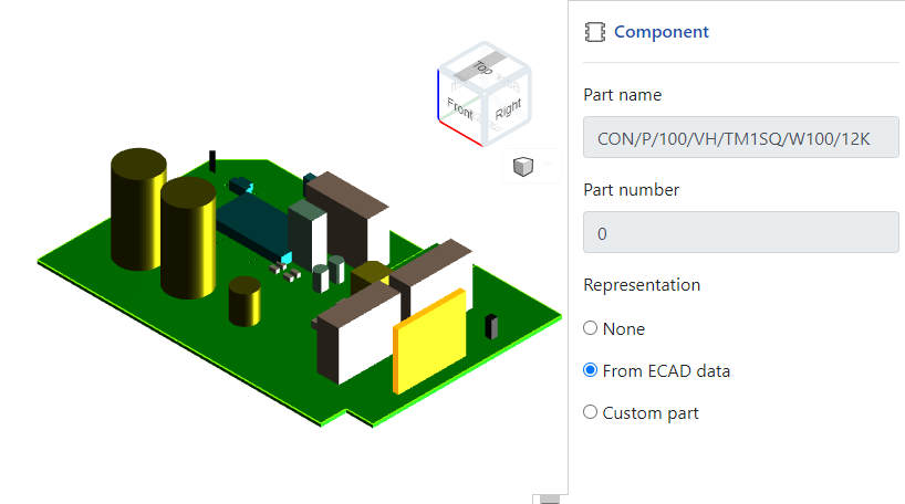 Example of the component properties tab to view the properties of the selected board or component in the graphics area