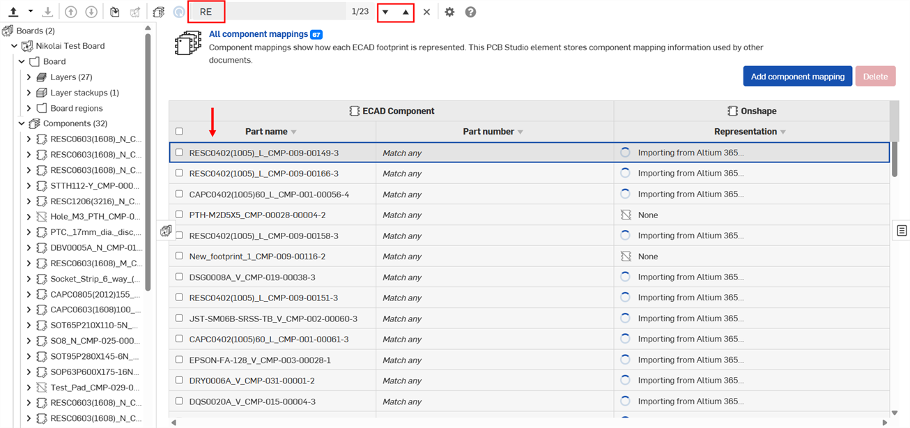 Example of navigating through the search results