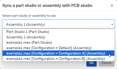 Selecting a Part Studio or Assembly