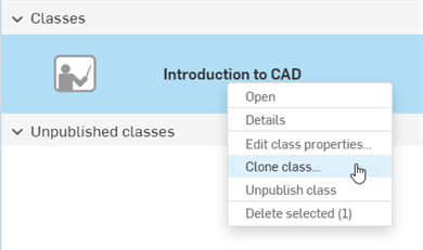 Clone class from the context menu