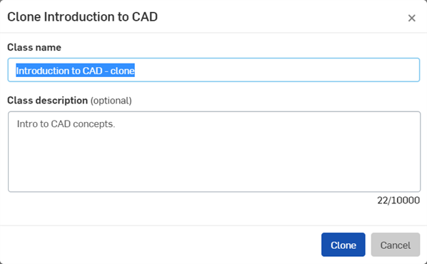 Clone class dialog