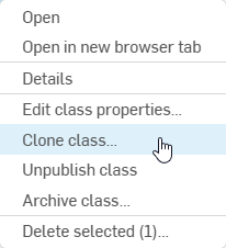 RMB Menu on a class with Clone class option highlighted