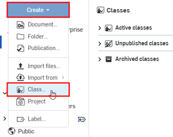 Create menu expanded for creating a class