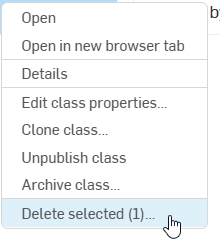 EDU Delete class selected highlighted in RMB menu