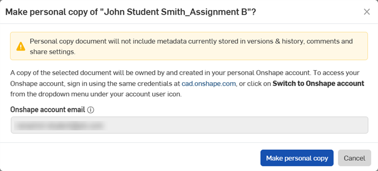 Make personal copy dialog