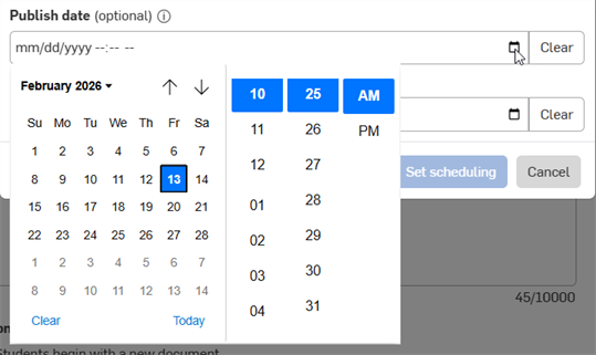 Schedule assignment: entering a date and time