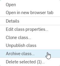 RMB-menu on a class with Archive highlighted