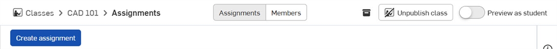 Classes and Assignments page header