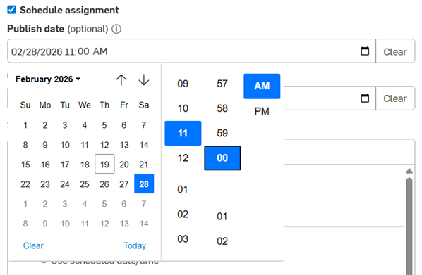 Schedule assignment: entering a date and time