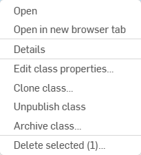 Classes context menu