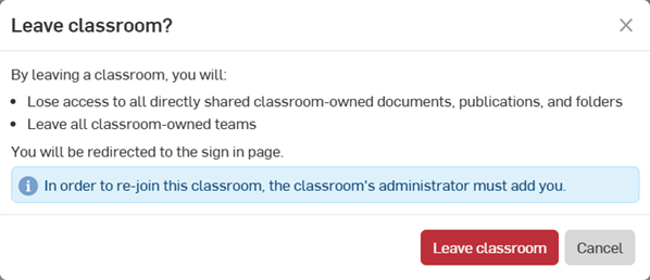 Leave classroom dialog