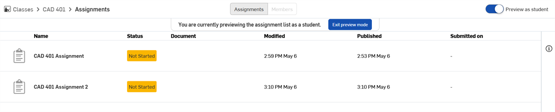 Preview as student toggled on