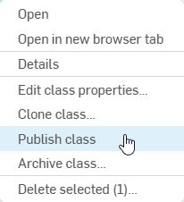 Publish class from the right-click context menu