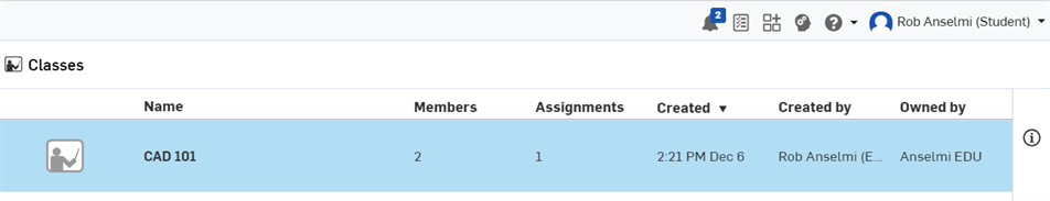 Student view of classes