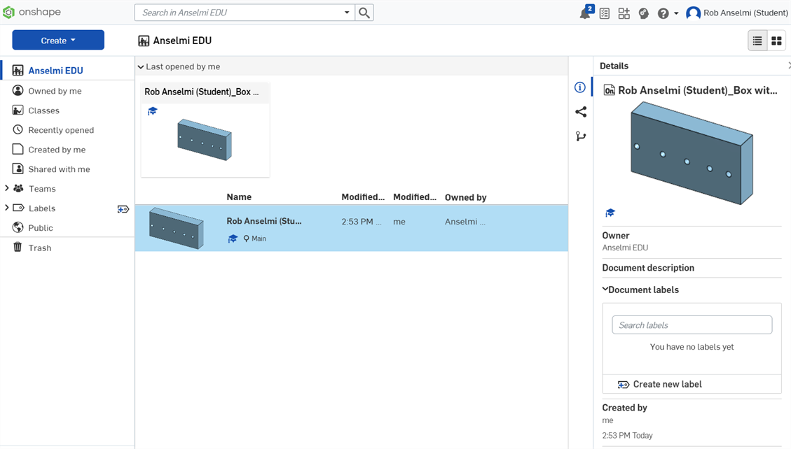 Student documents in the root folder