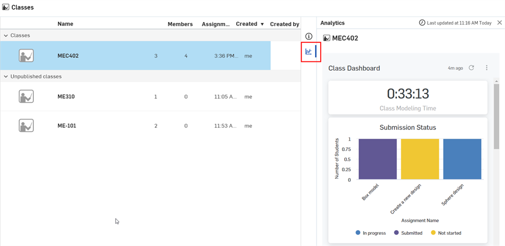 Class analytics pane
