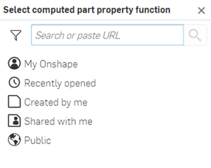 Selecting a location where the computed part property function is located
