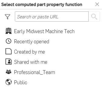 Selecting a location where the computed part property function is located