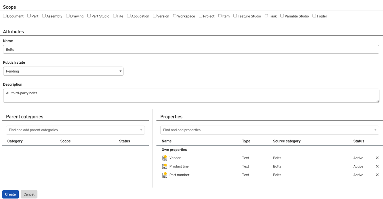 Selecting custom properties that you want the category to include