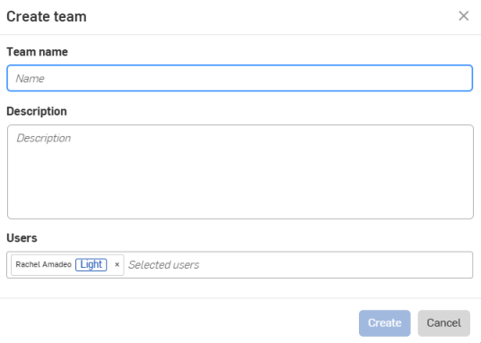 Screenshot of the Create team dialog box