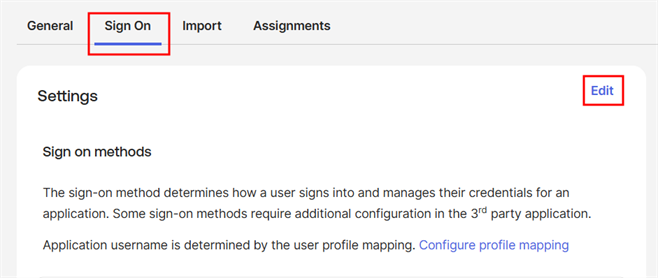 Okta: Sign On settings