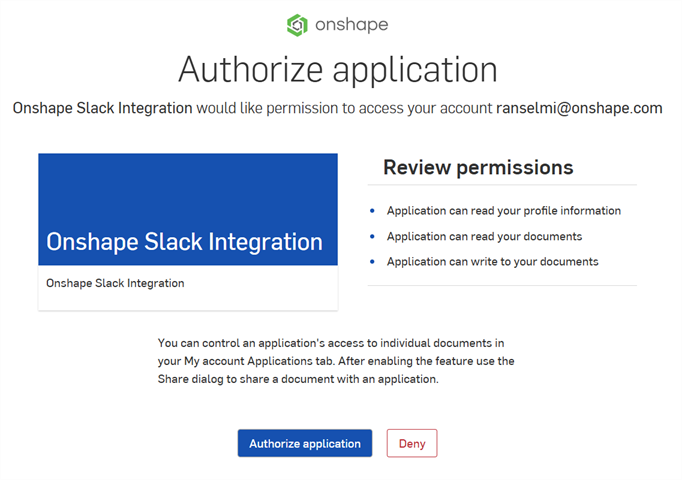 Authorize application screen