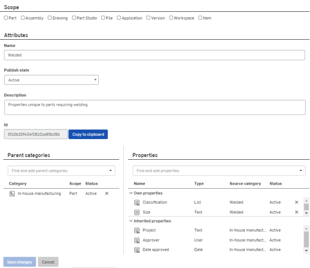 Example creating a sub-category, showing the parent category