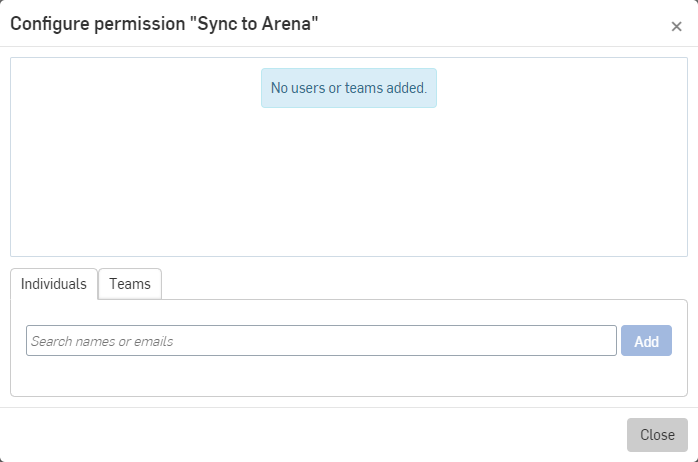 Sync to Arena dialog for global permission
