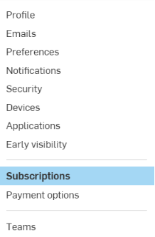 Example of Subscriptions side menu