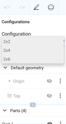 Example of the Configurations section of the Feature list in a Part Studio on Android