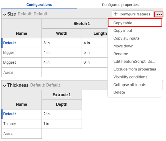 Click the More button next to a configuration input table