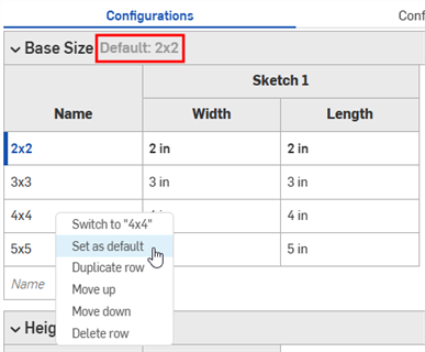 Default input value is shown next to the input name