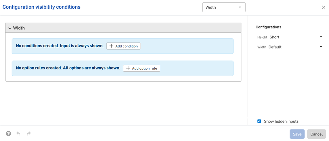 Default Configuration conditions dialog