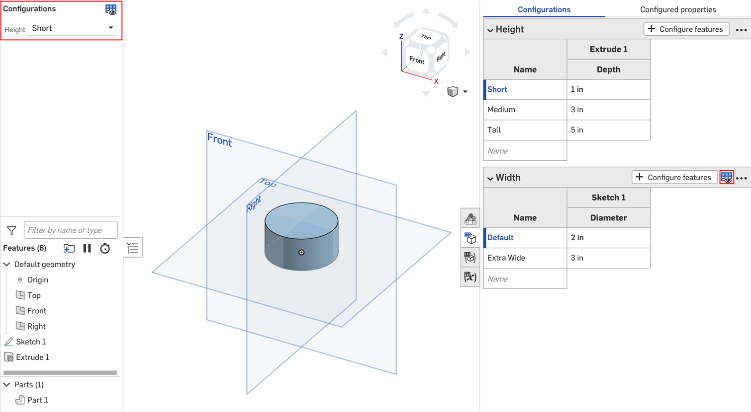 More options menu in the Configurations panel with Visibilty condition highlighted