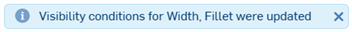 Onshape warning bubble saying that visibilty conditions have been adjusted after a deletion