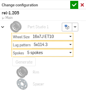 Example of changing configurations