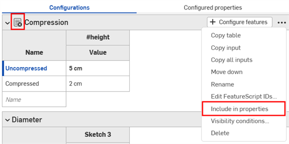 Click the overflow menu in the Configuration panel and select Exclude from properties