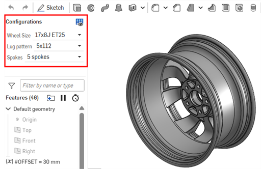Feature list, under Configurations
