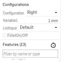 Feature list, under Configurations