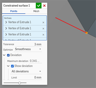 Red line added to the model to highlight deviations.