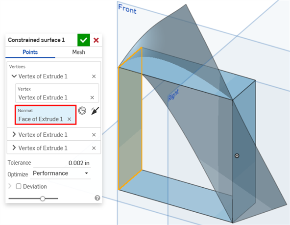 Constrained surface with alternate orientation selected.