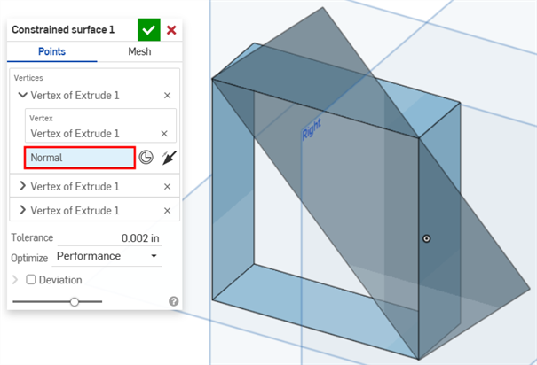 Constrained surface create Normal to the selected vertex