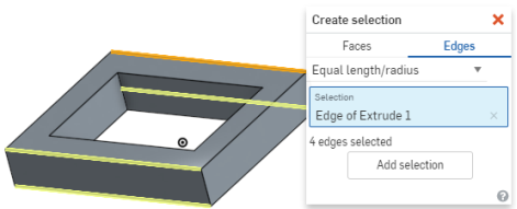 Example of selection of edges via Equal Length/Radius Feature