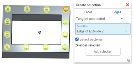 Example of selection of edges via Select Pattern Feature