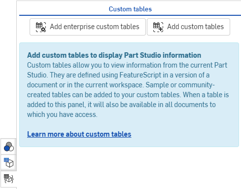 Custom tables panel