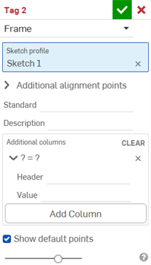 Tag profile dialog with Add Column selected