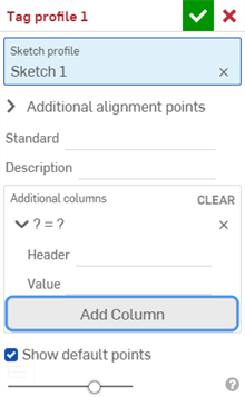 Tag profile dialog with Add Column selected