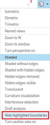 View tools menu options with the Hide highlighted boundaries outlined in red