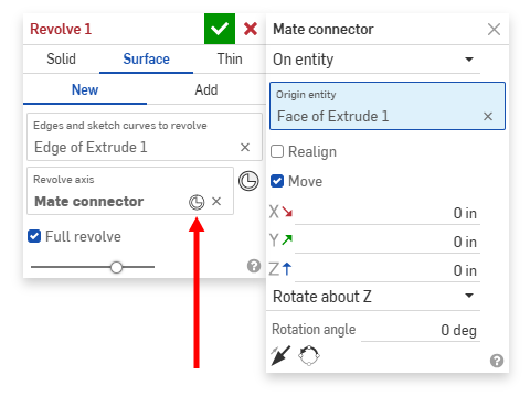 Click the mate connector icon to open the Mate connector edit dialog